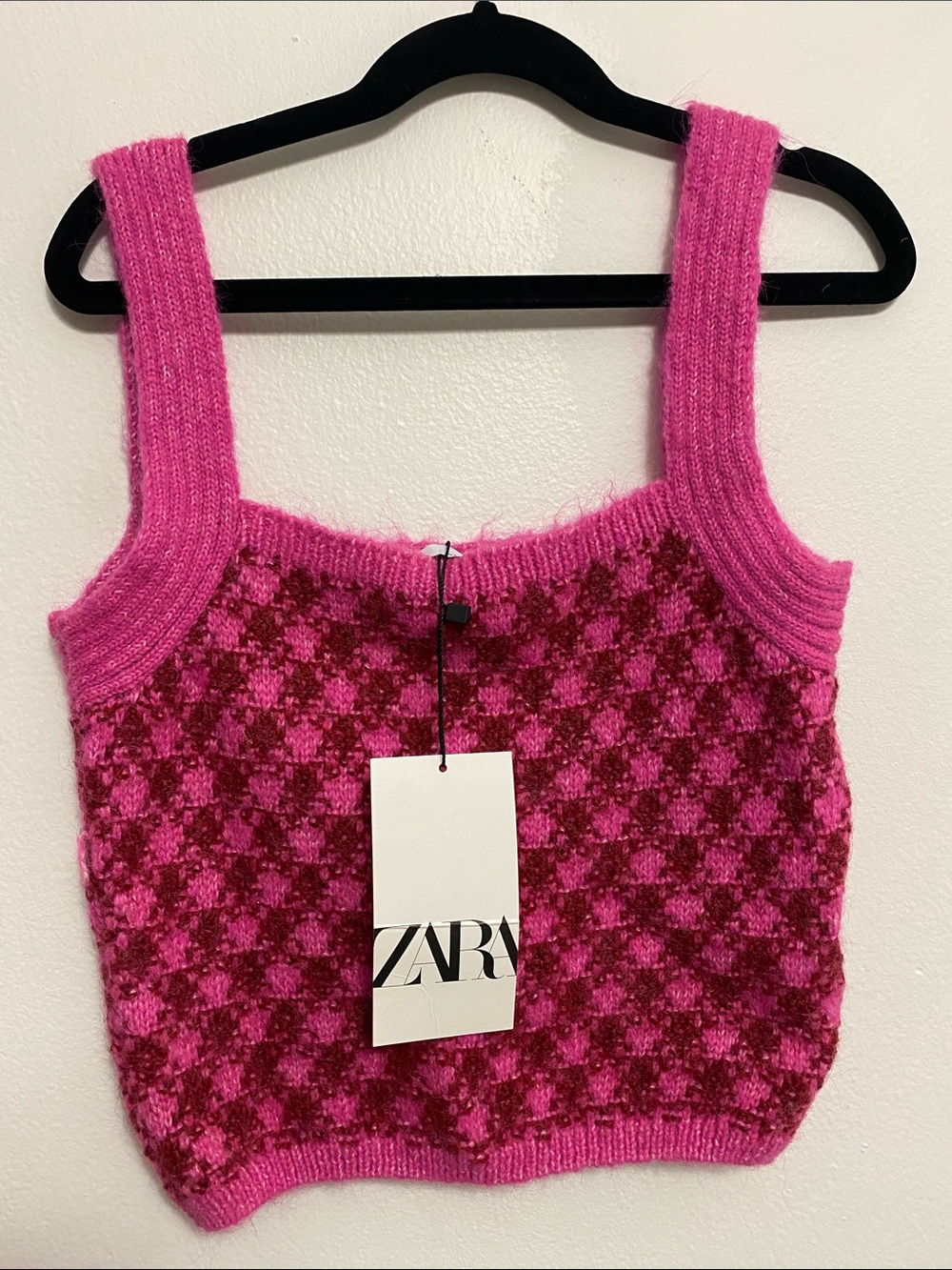 Zara Bright Pink Houndstooth Knit Tank